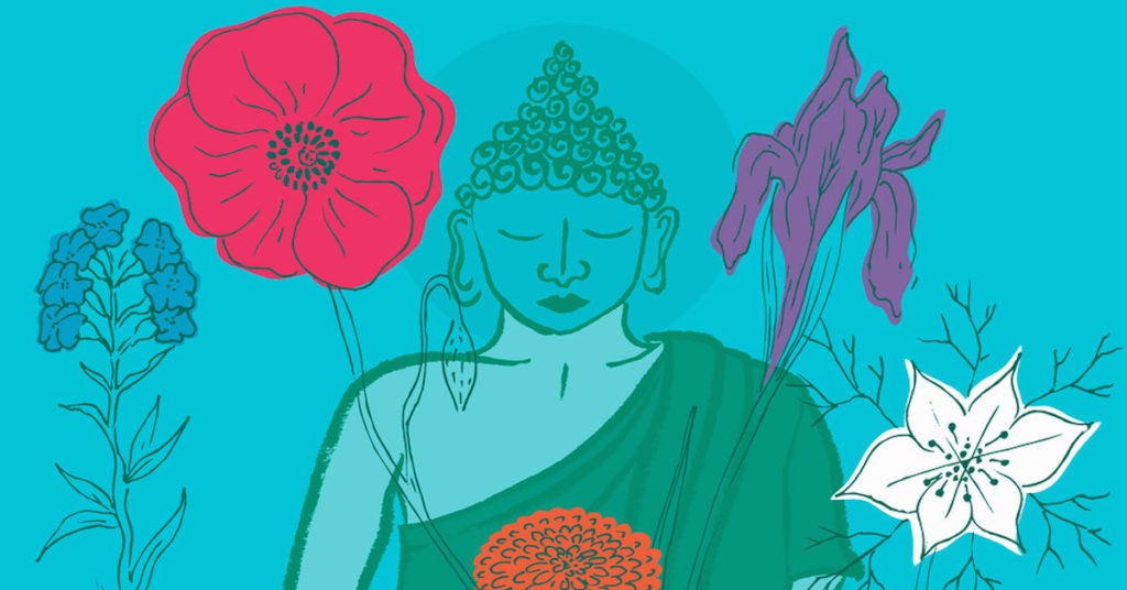Painting of Bodhisattva with Different Colored Flowers