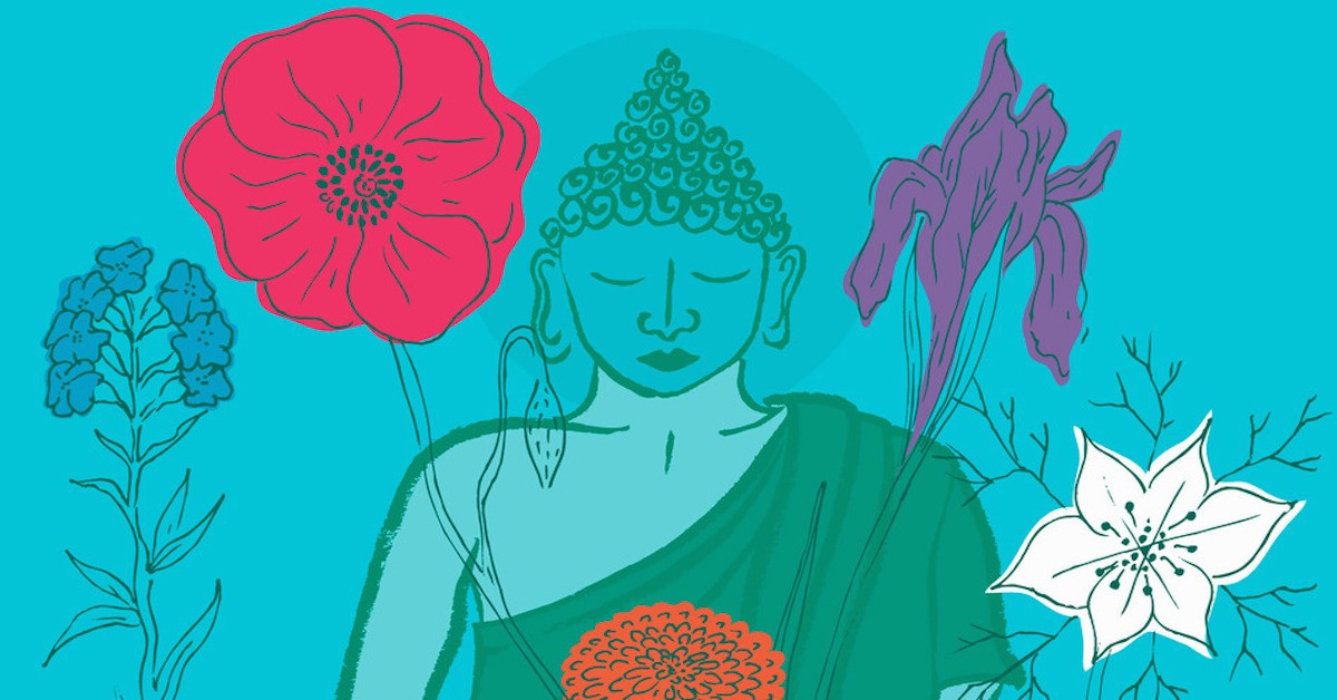 Painting of Bodhisattva with Different Colored Flowers