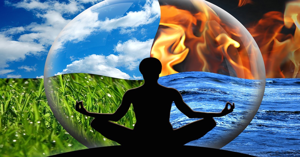 Human Meditating in a Sphere of the Earth Elements