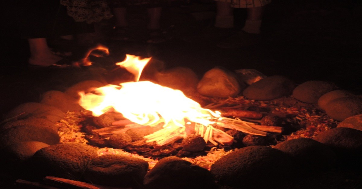 Ceremonial Fire Surrounded by Rocks