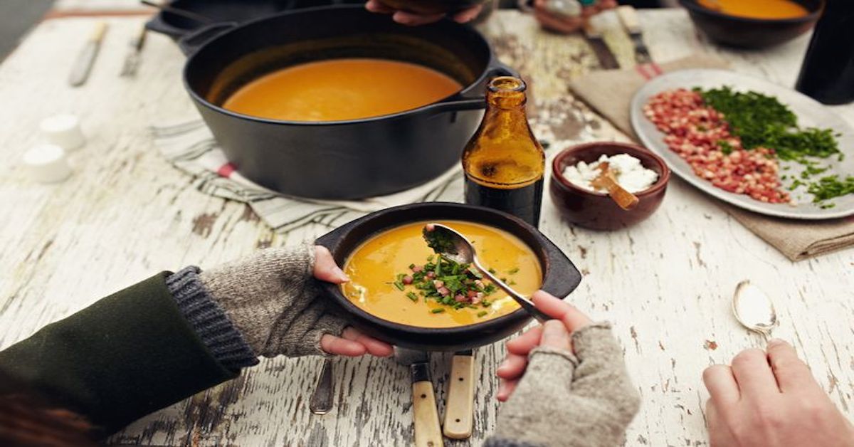 Bowl of Hearty Vegetable Soup and Garnish