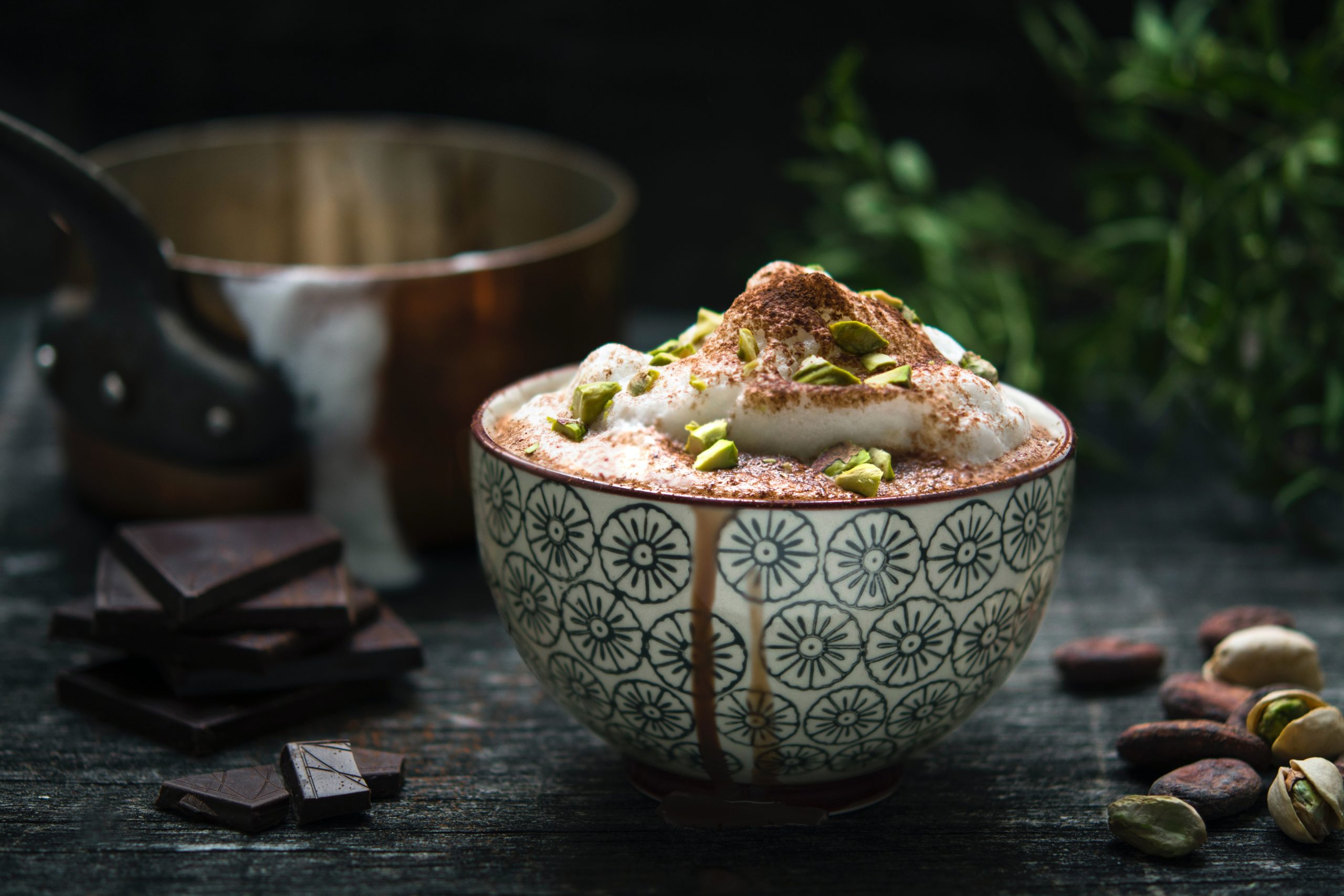 Frothed Cup of Hot Cardamom Tahini Cacao Drink